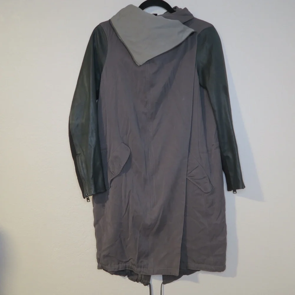 Allsaints Luna Parka Jacket Lamb Leather Sleeves Zip‎ Up Soft Minimalist Muted